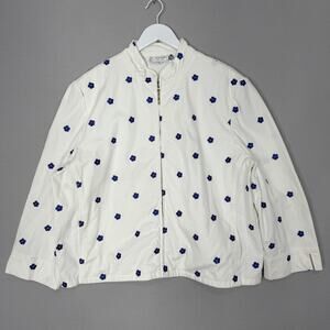 St. John Sport Jacket Womens XL White Floral Embroidered Cottagecore Countrycore
